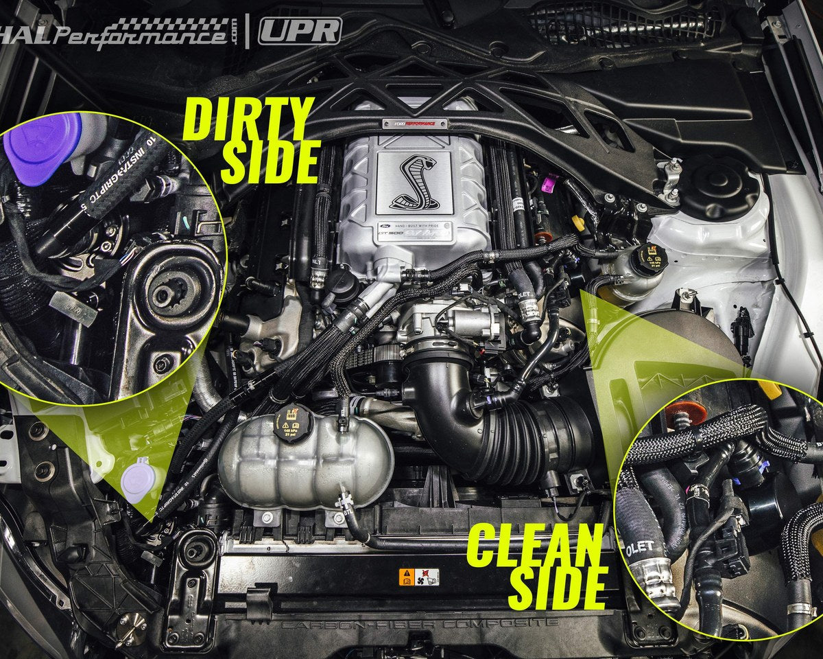 UPR Products catch can installed and labeled in an engine bay