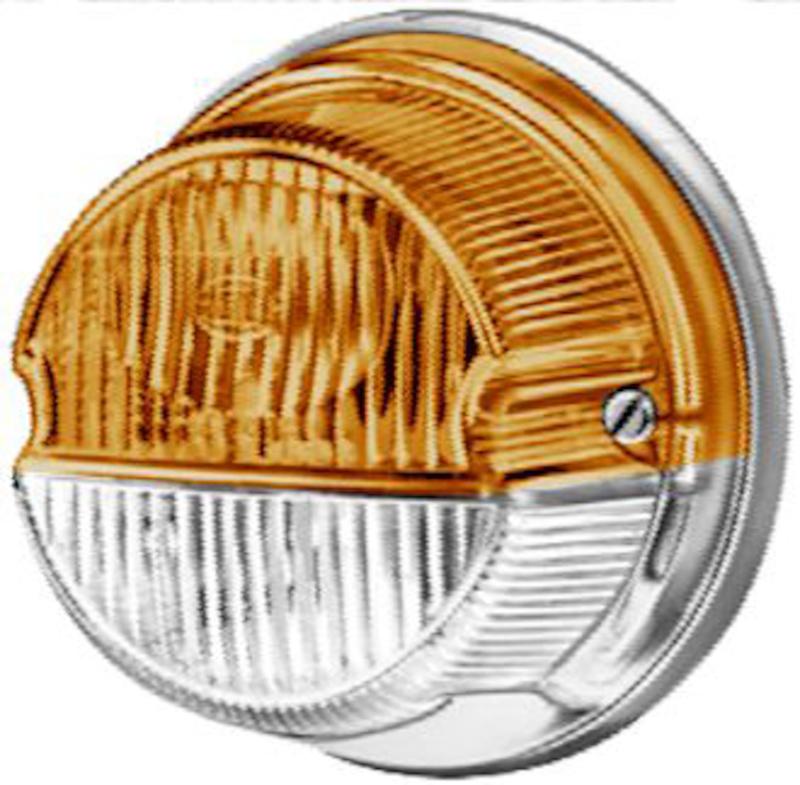 Hella 1259 Amber/White Turn/Side Marker Lamp With Chrome Base - 001259061