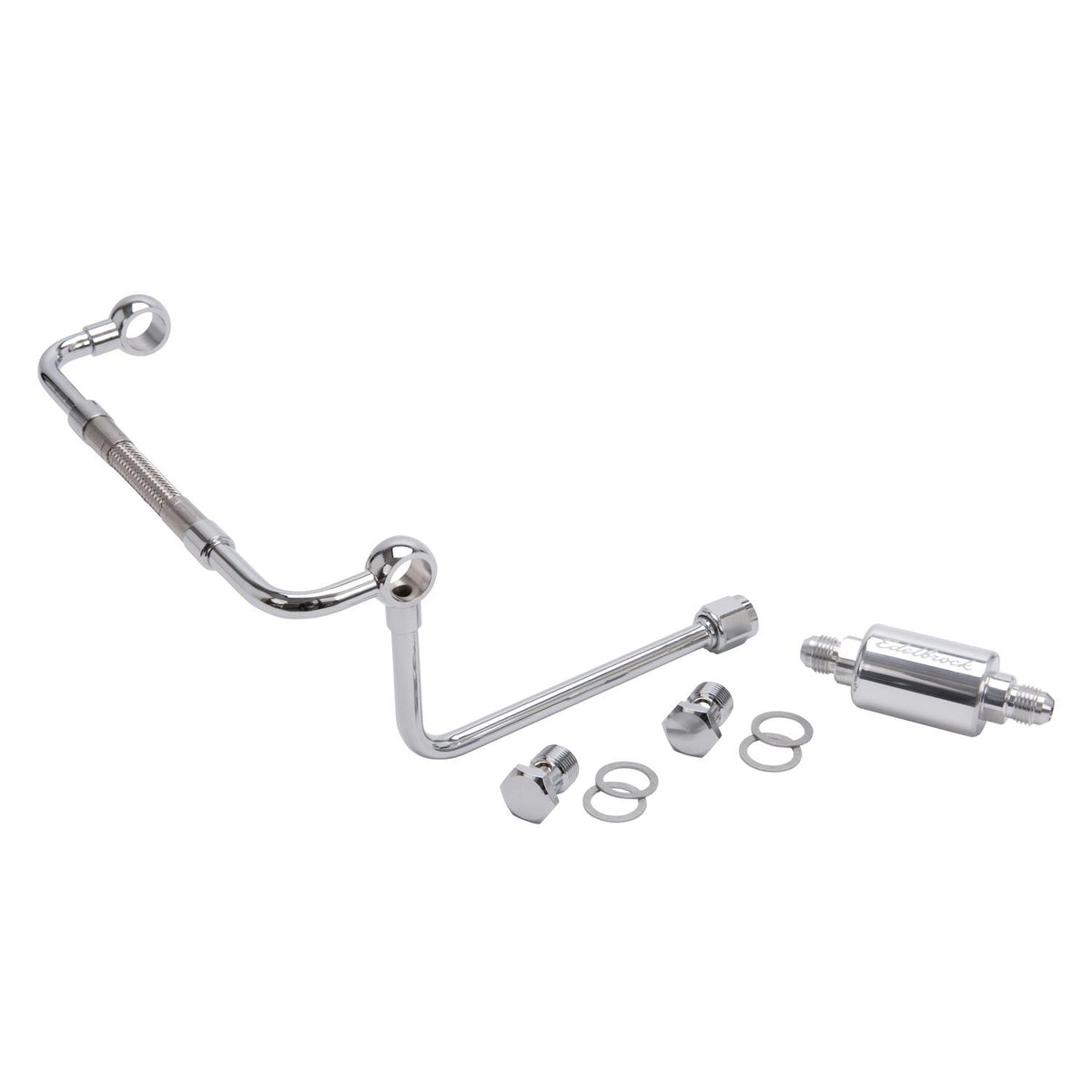 Edelbrock Dual-Feed Chrome Fuel Line Kit W Filter - 8128