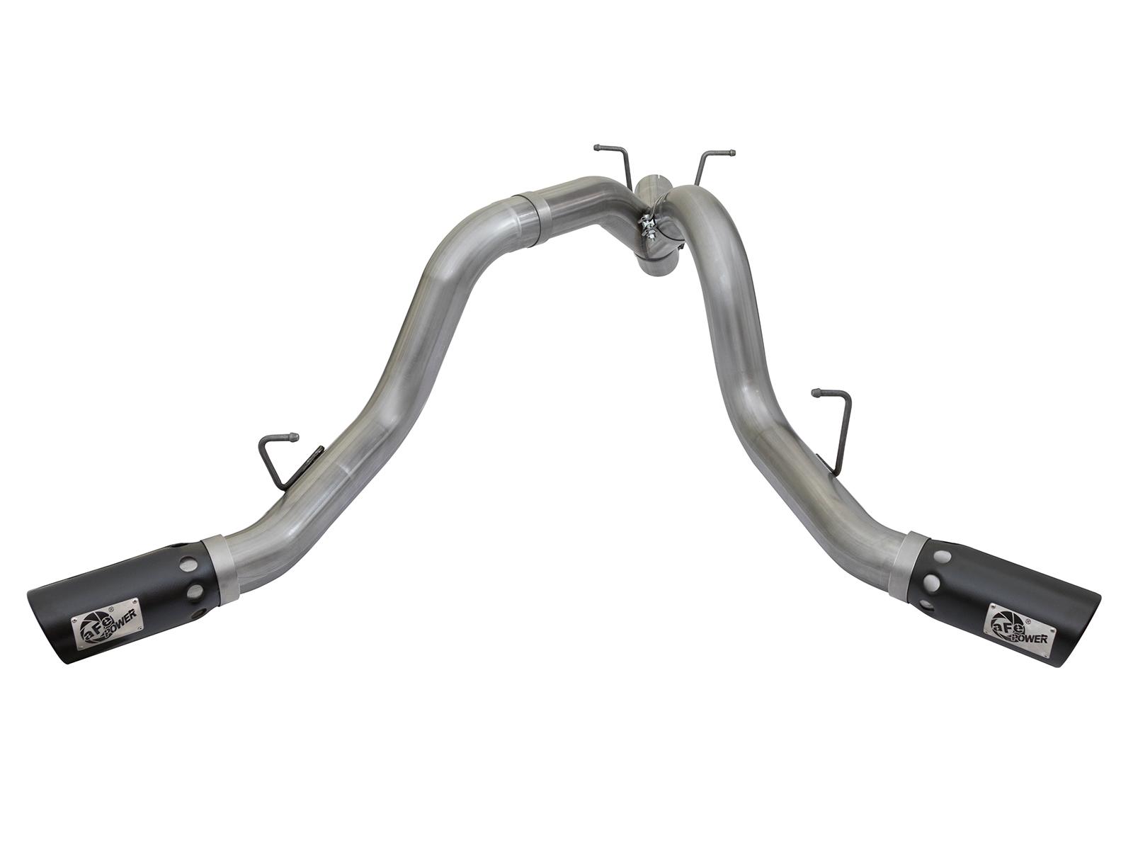 AFE Large Bore-HD 4 IN 409 Stainless Steel DPF-Back Exhaust System w/ Dual Black Tip (2017-2019 Silverado 2500 HD, Silverado 3500 HD, Sierra 2500 HD, Sierra 3500 HD) - 49-44086-B