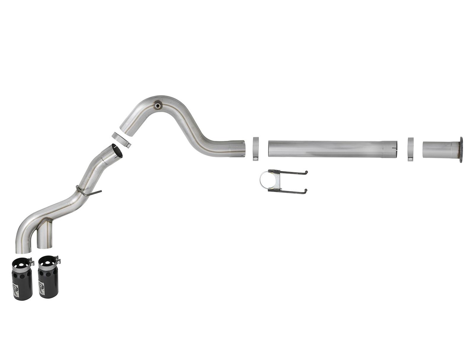 AFE Rebel XD 4 IN 409 Stainless Steel DPF-Back Exhaust w/Dual Black Tips (Ford Diesel Trucks 11-14 V8-6.7L (td)) - 49-43121-B