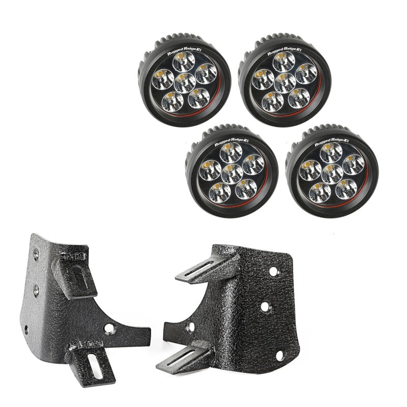 Rugged Ridge Light Kit Dual A-Pillar 3.5 Inch Round; 97-06 Jeep Wrangler Tj/Lj - 11232.37