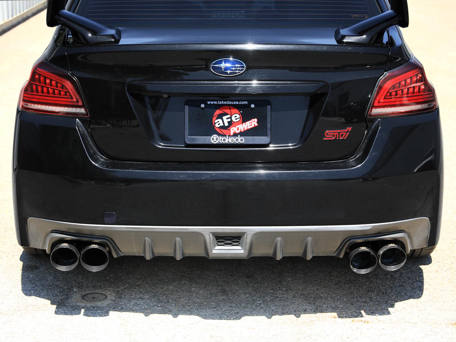 AFE Takeda 3 IN to 2-1/4 IN 304 Stainless Steel Cat-Back Exhaust w/ Black Tip (2015-2021 WRX , WRX STI) - 49-36810-B