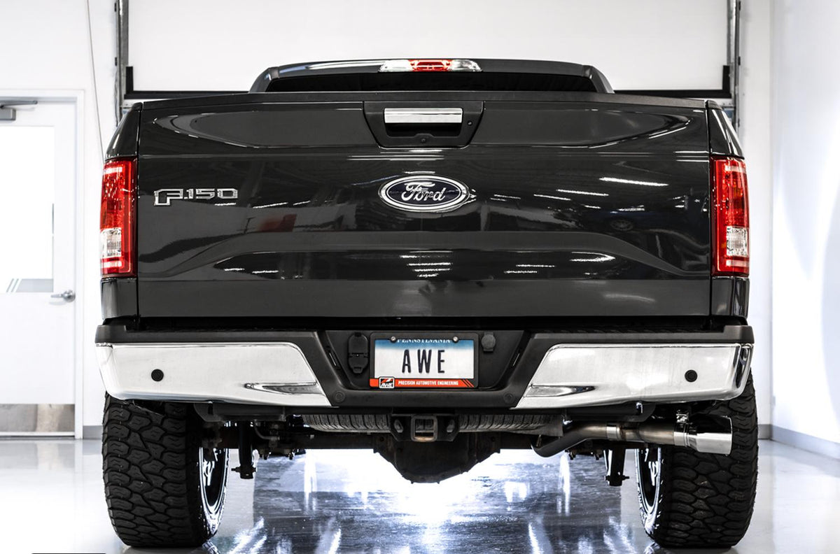 AWE Tuning 2015-2020  Ford F-150 0FG Single Exit Performance Exhaust System w/4.5in Chrome Silver Tips - 3015-22066