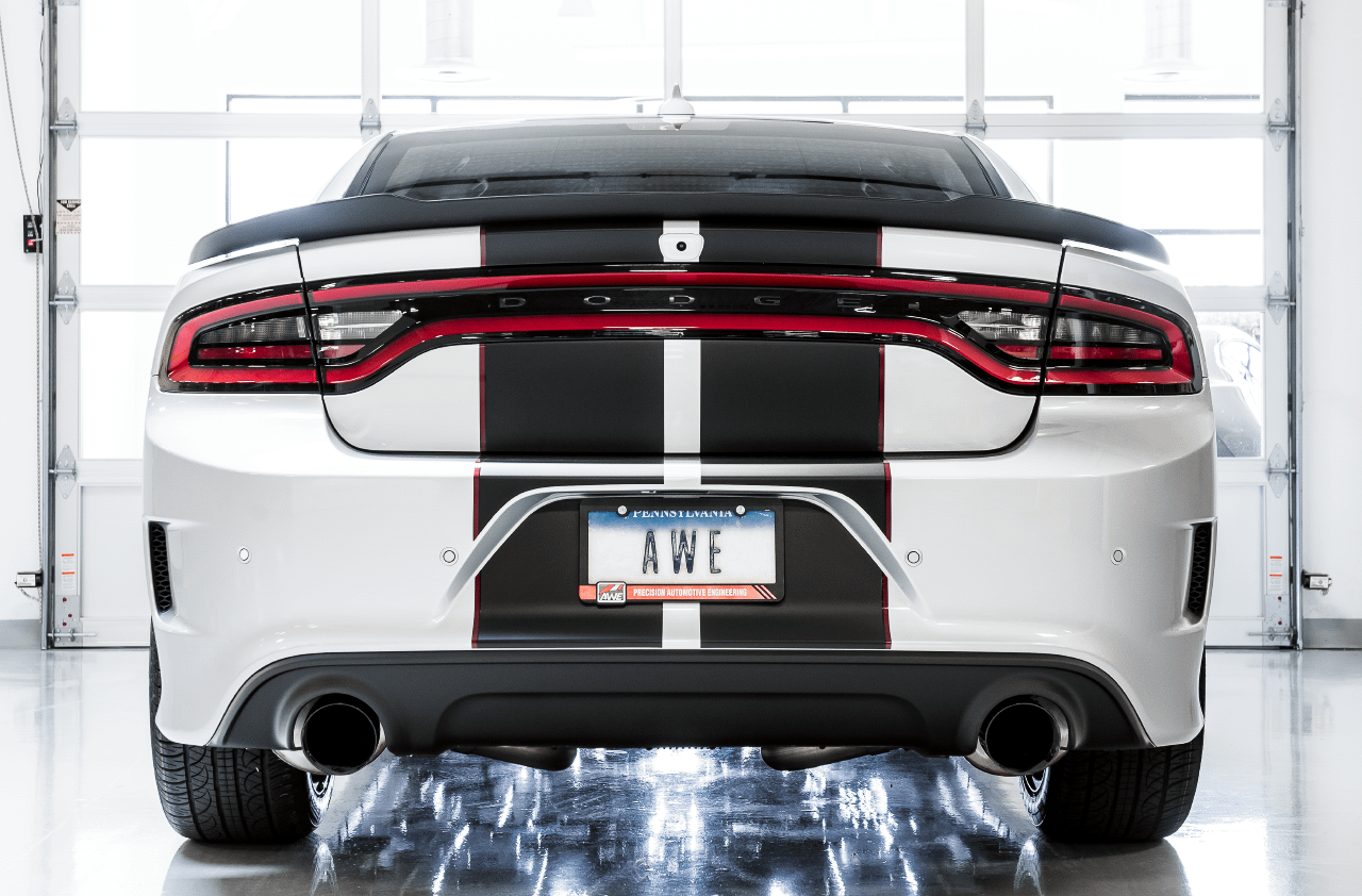 AWE Track Edition Exhaust - Diamond Black Tips (2015-2020 Dodge Charger 5.7L) - 3015-33134