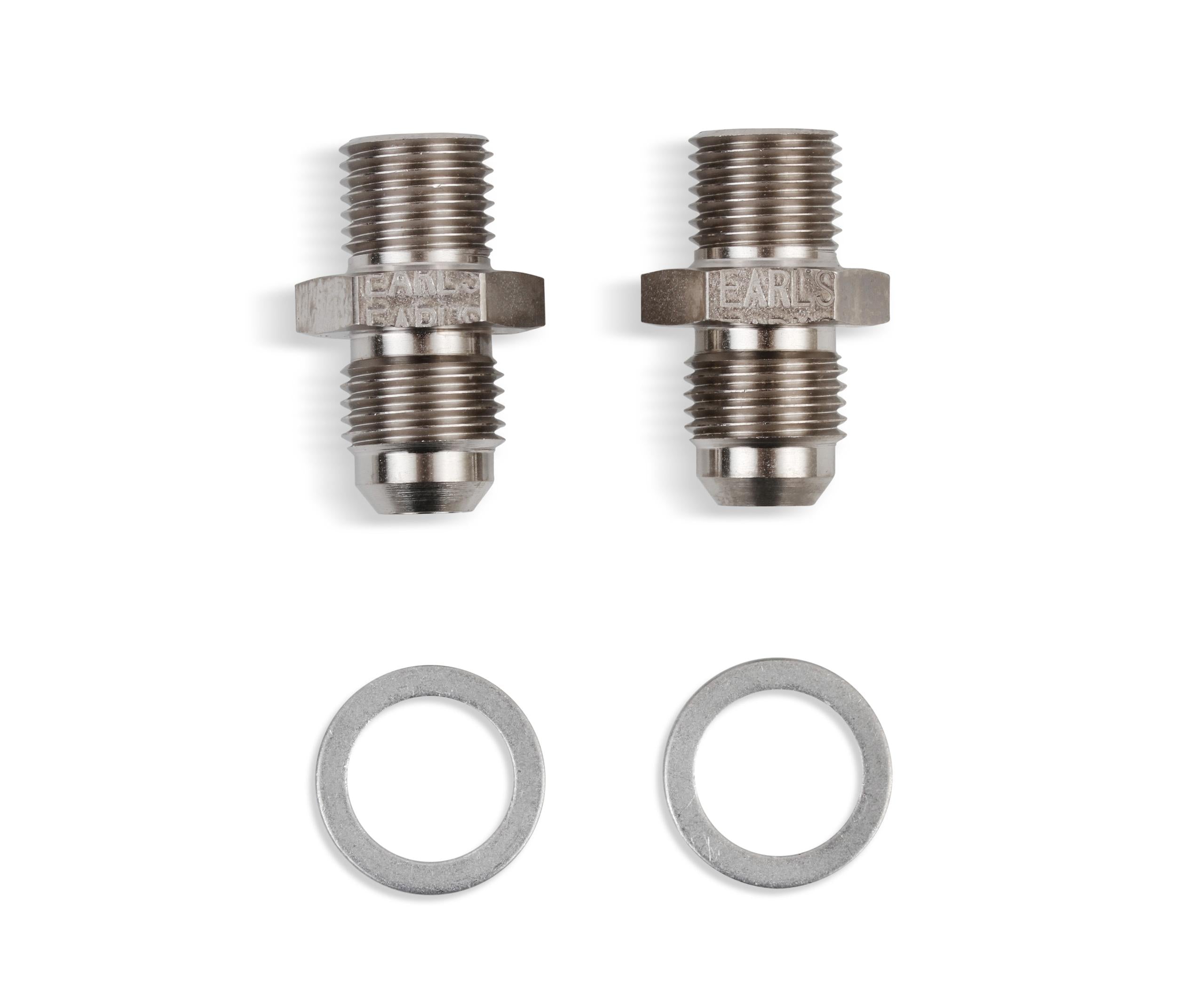 Earls Transmission Oil Cooler An To Npsm Adapter - Size: -6An Male To 1/4-18 Npsm Male W/Crush Washers - Nickel Plated Steel - 2 Pc. - Fits Most Th350/Th400/700R4/4L60 Transmission - - 940006ERL