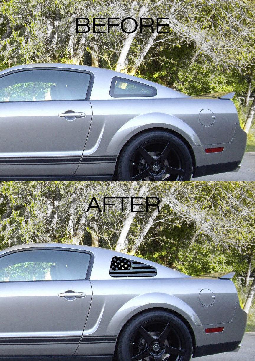 Anchor Room Quarter Window American Flag (2005-2009 Mustang) - Gloss White, Non-Distressed - 05FM_QWFND_GW