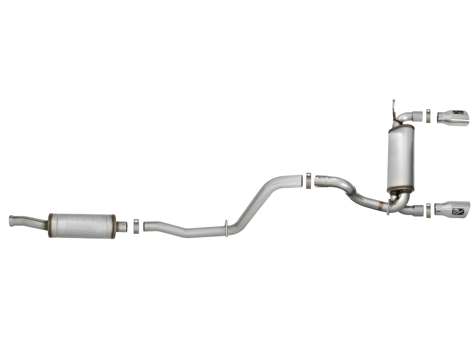 AFE Rebel Series Cat-Back Exhaust w/ Dual Polished Tip 409 Stainless Steel (2018-2021 Wrangler, Wrangler) - 49-48066-P