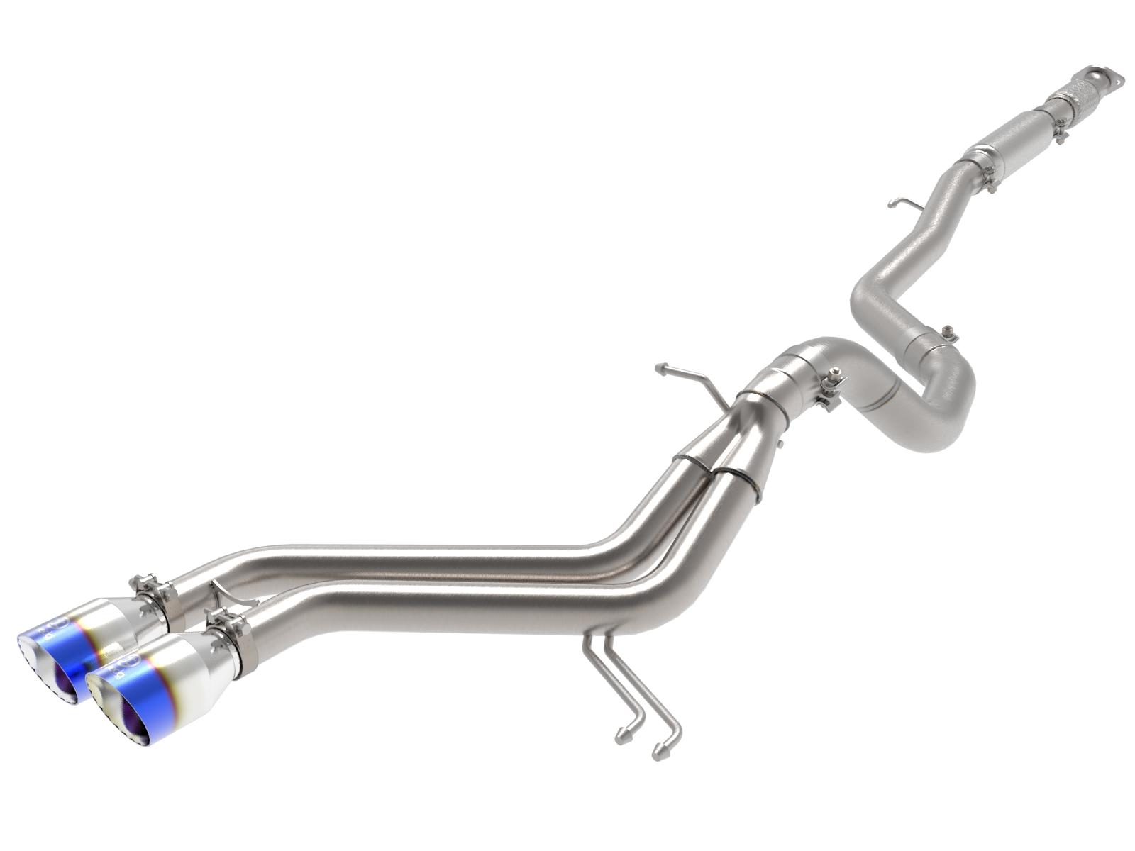 AFE Takeda Cat-Back Exhaust System w/ Dual Rear-Exit Blue-Flame Tip (2013-2017 Veloster) - 49-37018-L