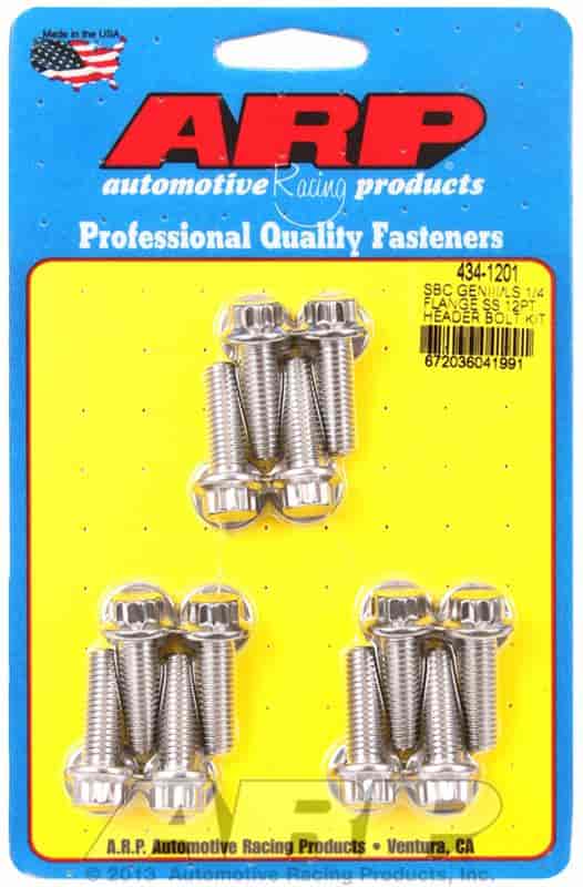 ARP SBC/GENIII LS 1/4 flange SS 12pt header bolt kit - 434-1201