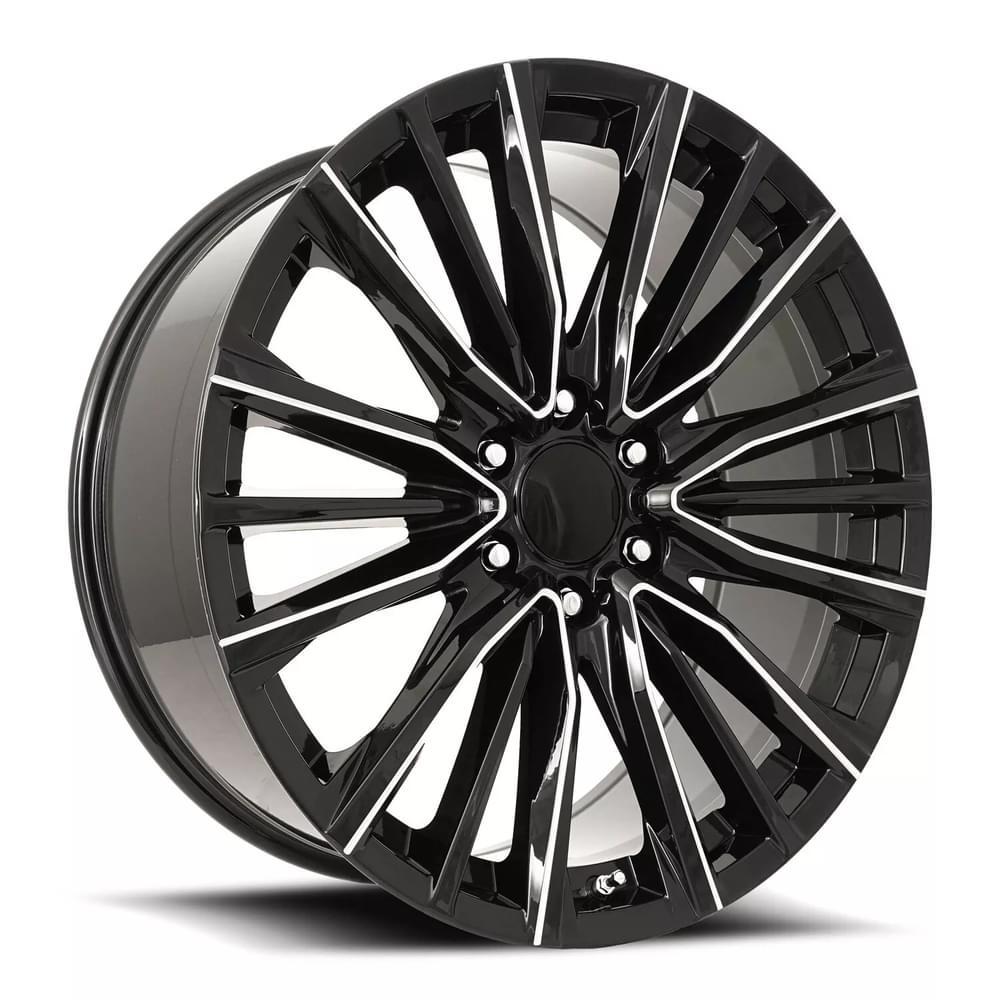 Factory Reproductions 22X9 6X5.5 +28 HB 78.1 PLATINUM V REPLICA WHEEL GLOSS BLACK BALL MILLED WITH CAP - 205290286513