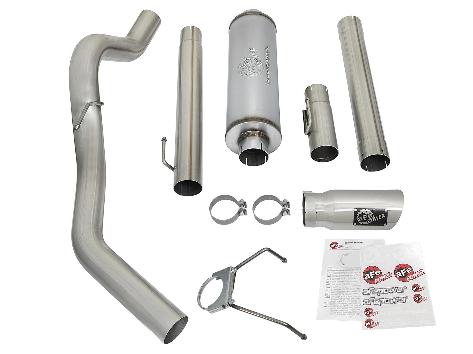 AFE Large Bore-HD 4 IN 409 Stainless Steel Cat-Back Exhaust System w/ Polished Tip - 49-42005