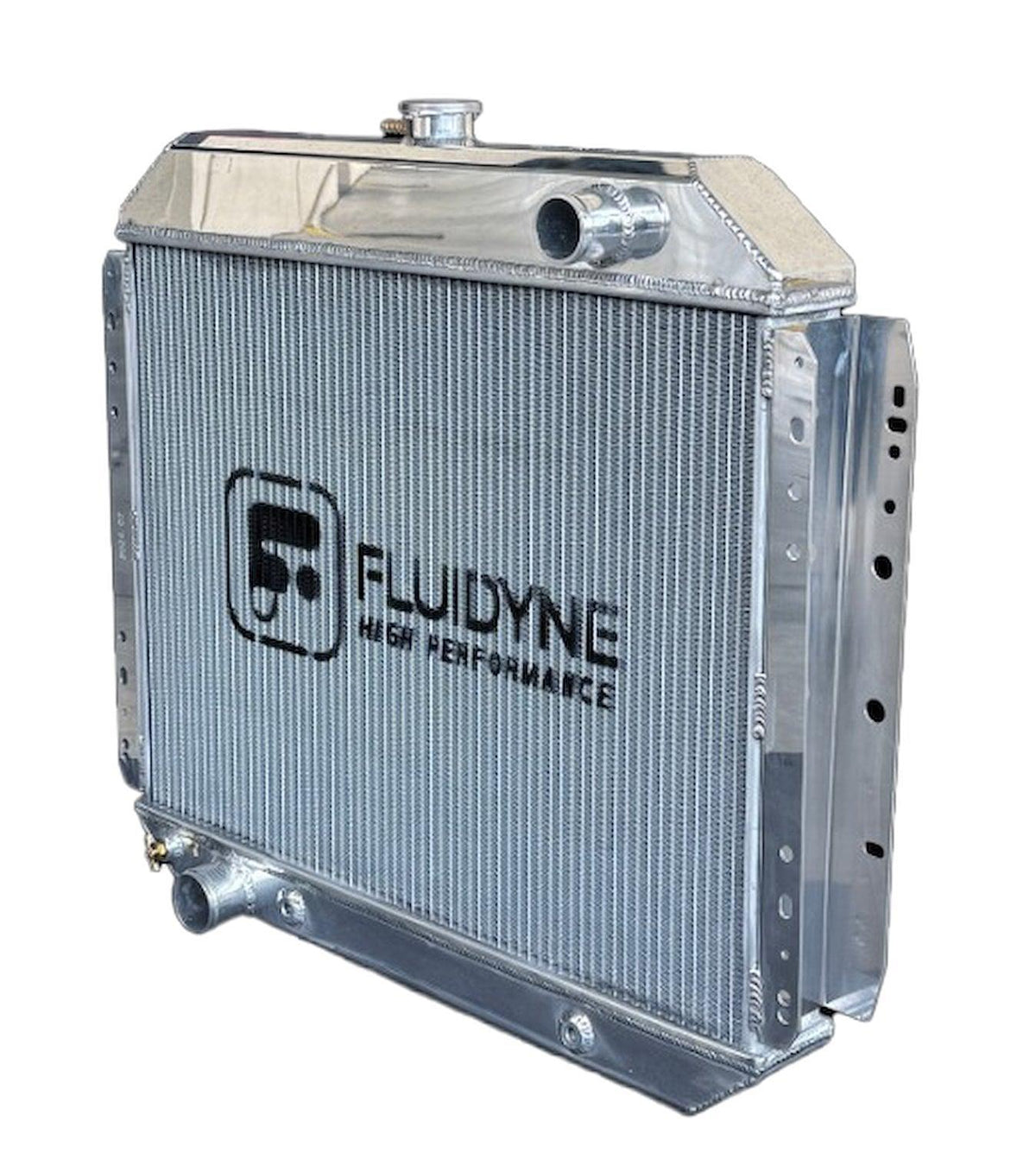 Fluidyne 1966-1979 Ford F100, F150, F250, F350 Straight 6, V8 Automatic Polished Aluminum Radiator - 4 Row - 30x27 - 1966-1979 Ford Bronco, Truck Automatic Polished Aluminum Radiator - RFD.4R3027.A