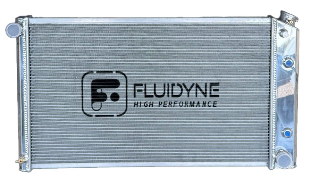 Fluidyne 1963-1990 GM Chevy Automatic Polished Aluminum Radiator 33x19 - 1963-1990 GM Chevy 2 Row Automatic Polished Aluminum Radiator 33x19 - RGM.2R3319.A