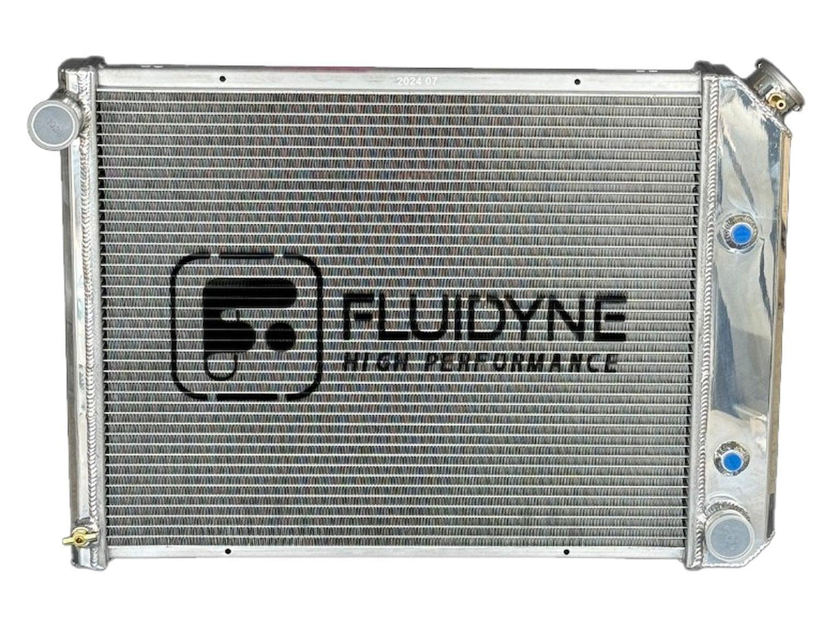 Fluidyne 1968-1974 X Body GM Chevy Automatic Polished Aluminum Radiator 27x18 - 1968-1974 X Body GM Chevy 4 Row Automatic Polished Aluminum Radiator 27x18 - RGM.4R2719.A
