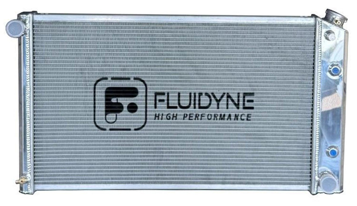 Fluidyne 1963-1990 GM Chevy Automatic Polished Aluminum Radiator 33x19 - 1963-1990 GM Chevy 4 Row Automatic Polished Aluminum Radiator 33x19 - RGM.4R3319.M
