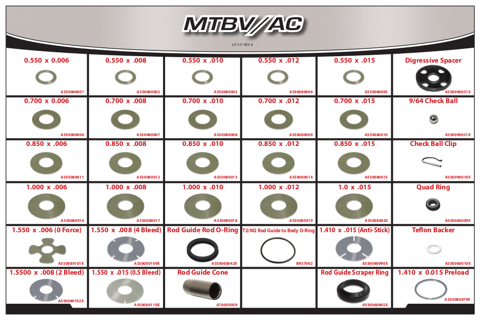 AFCO Shock Repair Kit - Monotube Base Valve Accessory Kit AFCO - MTBV/AC