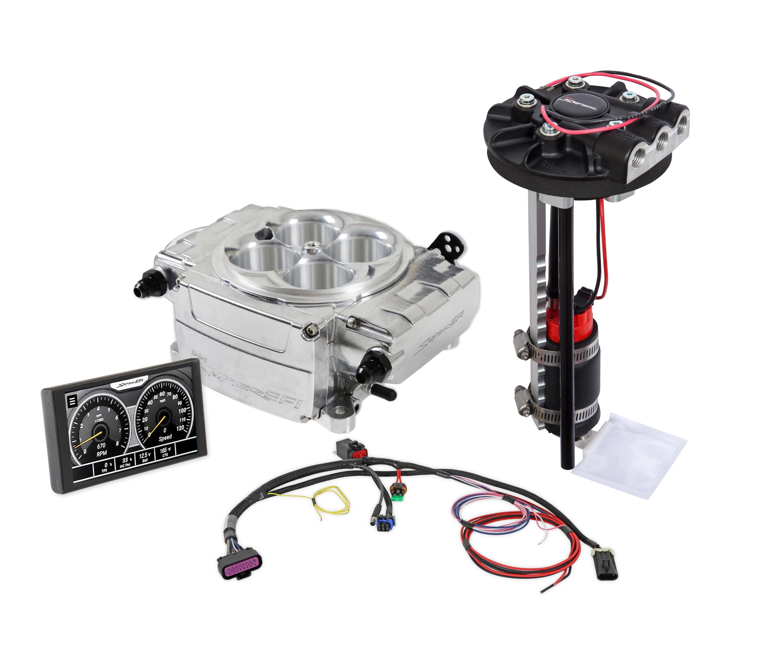 Holley Sniper 2 EFI - Shiny (1952-1996 Apollo, Gordon-Keeble, Omega, Checker, Excalibur, Shelby, Chrysler, Dodge, Jeep, Plymouth, Packard, Nash, DeSoto, Buick, Allard, AC, Cadillac, Stutz, Chevrolet, GMC, TVR, Cunningham, Griffith, Kurtis, Facel Vega, Bri
