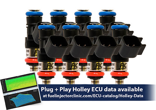 1000cc (100 lbs/hr at OE 58 PSI fuel pressure) FIC Fuel Injector Clinic Injector Set for Holley GM composite intakes (High-Z) (ish03-1000h)