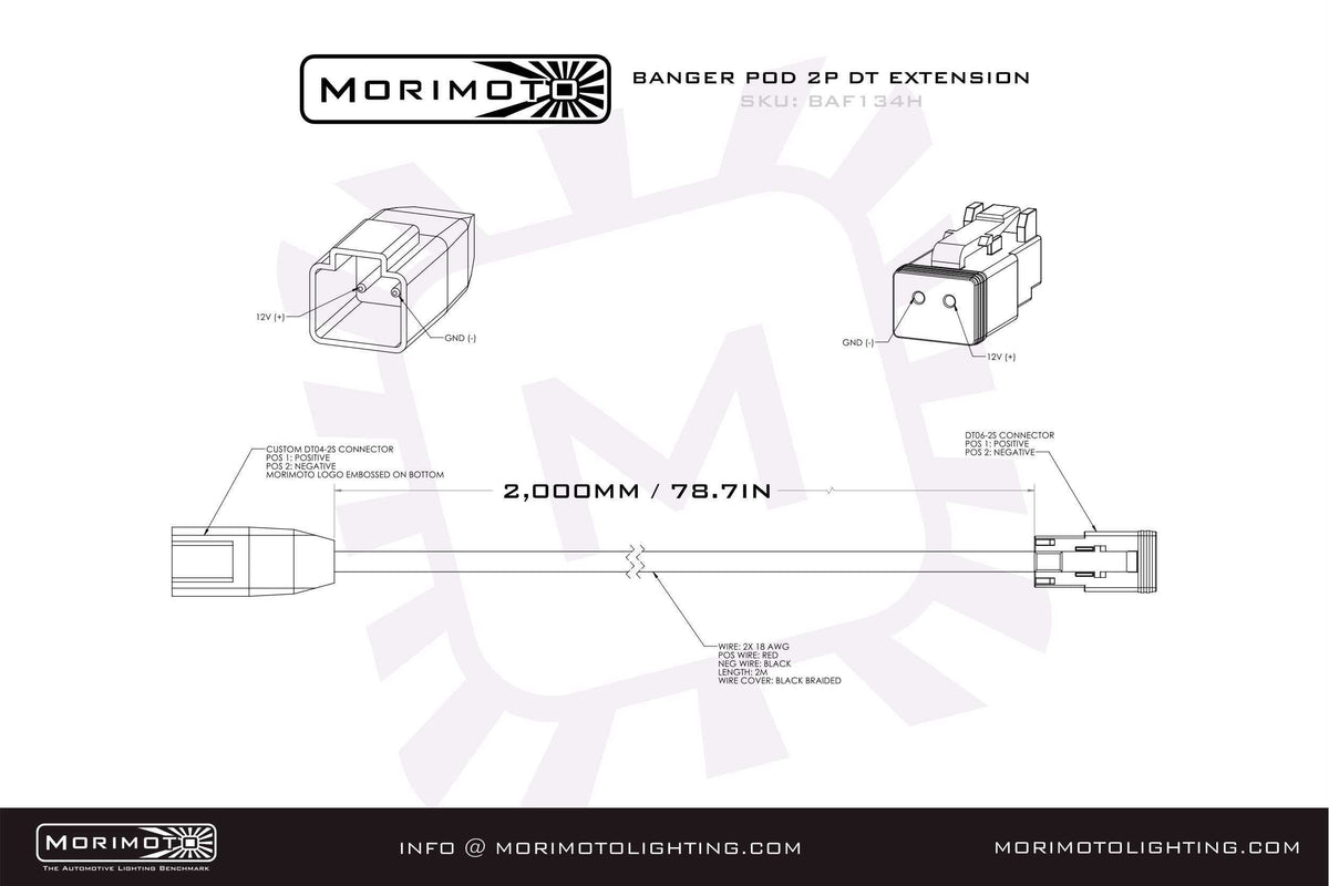 Morimoto 2P DT Extension Harness: (1/2/4Banger) (2M Long) - BAF134H