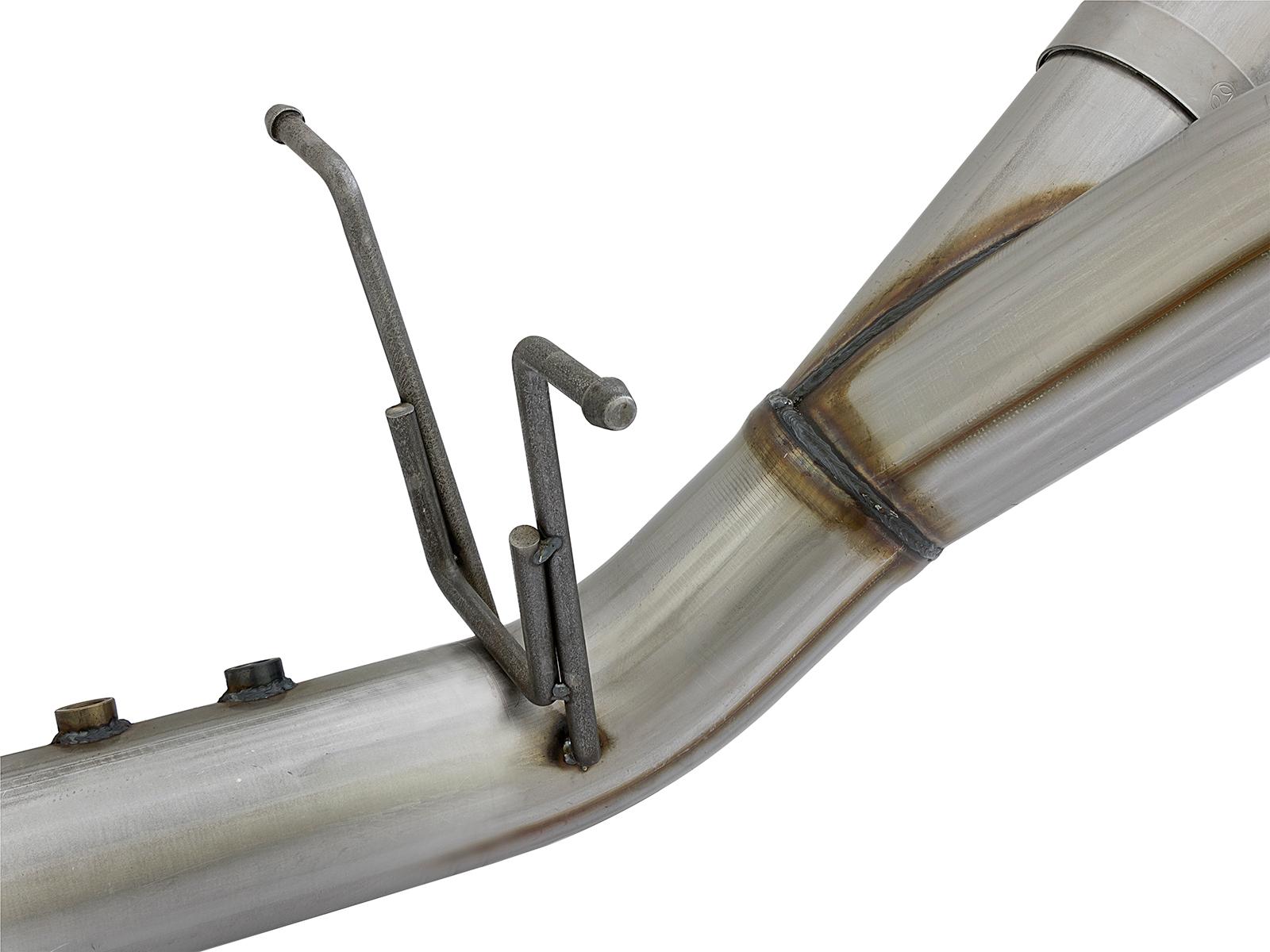 AFE Large Bore-HD 4 IN 409 Stainless Steel DPF-Back Exhaust System w/ Dual Black Tip (2017-2019 Silverado 2500 HD, Silverado 3500 HD, Sierra 2500 HD, Sierra 3500 HD) - 49-44086-B