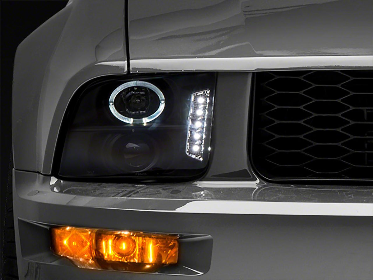 Raxiom Led Halo Projector Headlights; Black Housing; Clear Lens (2005-2009 Mustang GT, Mustang Base, Mustang Bullitt, Mustang Shelby GT) - 101683