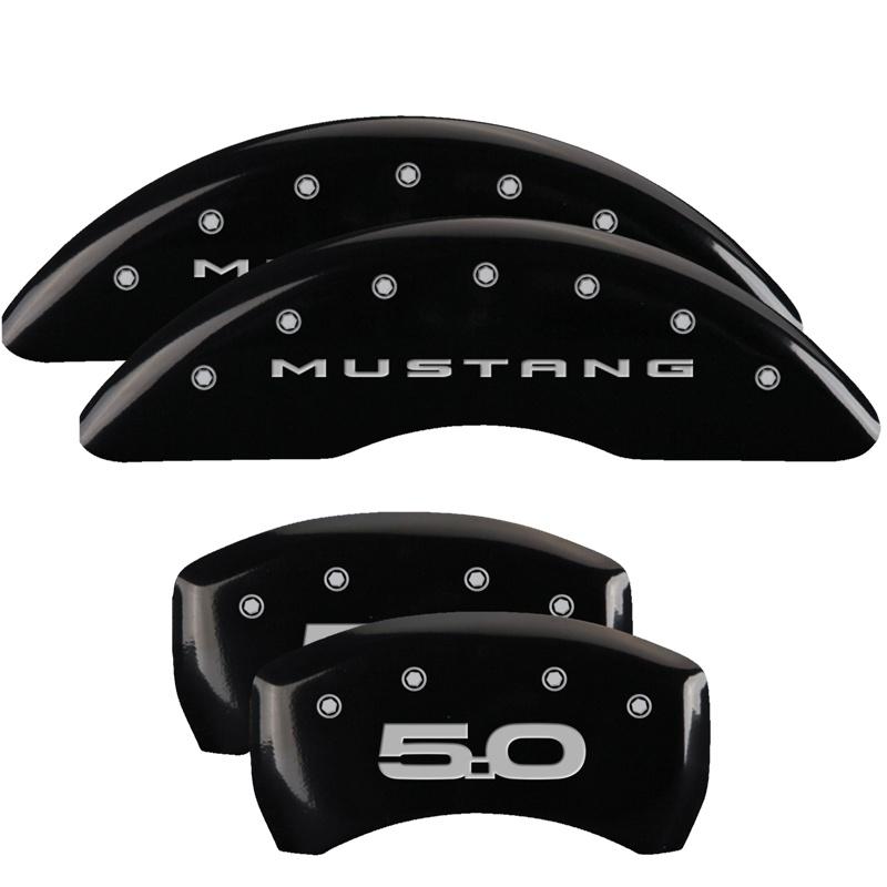 MGP Set Of 4: Black Finish, Silver Mustang / 5.0 (2015) (2015-2023 Ford Mustang) - 10201SM52BK