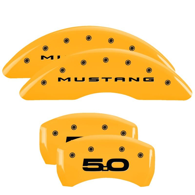 MGP Set Of 4: Yellow Finish, Black Mustang / 5.0 (2015) (2015-2023 Ford Mustang) - 10201SM52YL