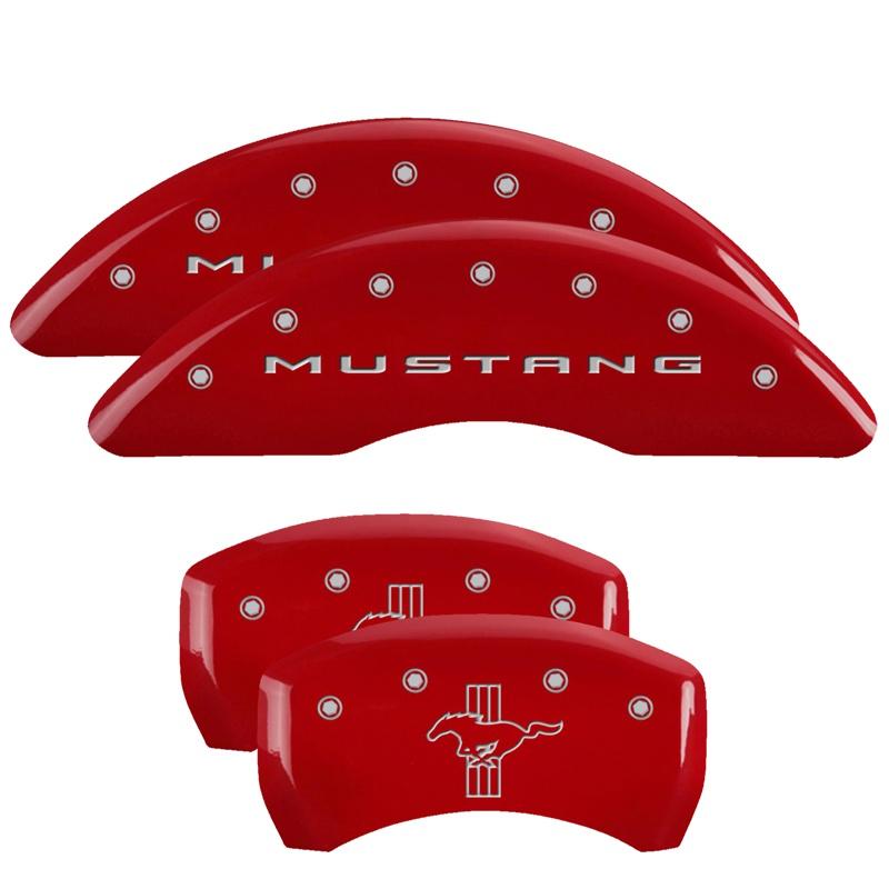 MGP Set Of 4: Red Finish, Silver Mustang / Bar &Amp; Pony (2015) (2015-2023 Ford Mustang) - 10201SMB2RD
