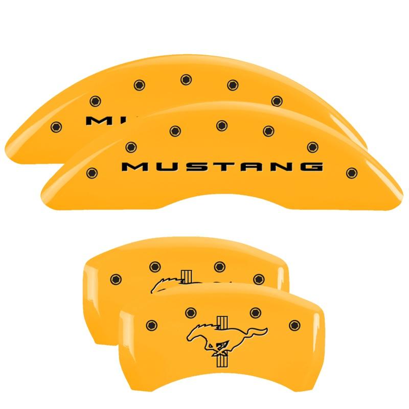MGP Set Of 4: Yellow Finish, Black Mustang / Bar &Amp; Pony (2015) (2015-2023 Ford Mustang) - 10201SMB2YL