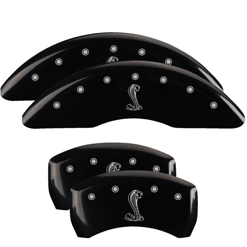 MGP Set Of 4: Black Finish, Silver Tiffany Snake Logo (2015-2023 Ford Mustang) - 10201SSNKBK