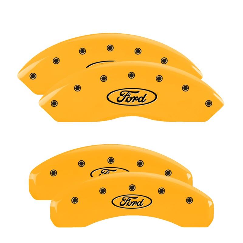 MGP Caliper Covers Set Of 4: Yellow Finish, Black Ford Oval Logo (2019-2022 Ranger, Bronco) - 10248SFRDYL