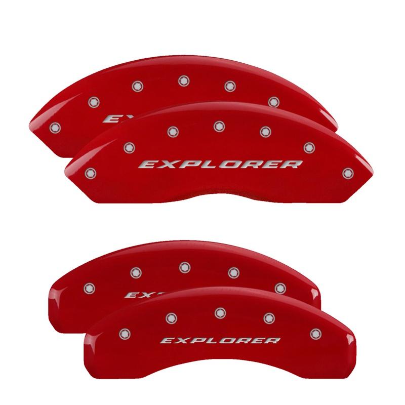 MGP Caliper Covers Set Of 4: Red Finish, Silver Explorer (2012-Up) (2020-2022 Explorer) - 10252SXPLRD