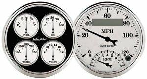 Auto Meter 2 PC. GAUGE KIT, 5" QUAD & SPEEDOMETER, 240-33 Ω, OLD TYME WHITE II - 1203