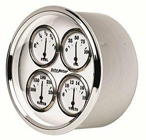 Auto Meter 5" QUAD GAUGE, 100 PSI/100-250 °F/8-18V/0-90 Ω, OLD-TYME WHITE II - 1213