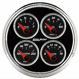 Auto Meter 5" QUAD GAUGE, 100 PSI/100-250 °F/8-18V/0-90 Ω, DESIGNER BLACK II - 1224