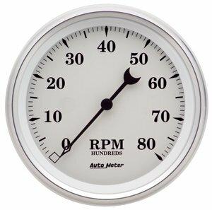 Auto Meter 3-3/8" IN-DASH TACHOMETER, 0-8,000 RPM, OLD-TYME WHITE II - 1297