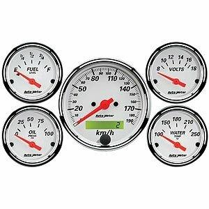 Auto Meter 5 PC. GAUGE KIT, 3-1/8" & 2-1/16", ELEC. KM/H SPEEDO., ARCTIC WHITE - 1302-M