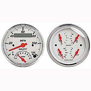 Auto Meter 2 PC. GAUGE KIT, 3-3/8" QUAD & TACH/SPEEDO, 240-33 Ω, ARCTIC WHITE - 1309