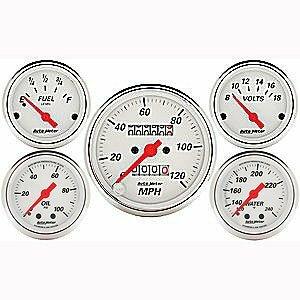 Auto Meter 5 PC. GAUGE KIT, 3-1/8" & 2-1/16", MECH. SPEEDO., WTMP & OILP, ARCTIC WHT - 1311