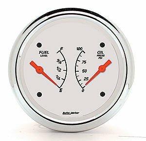Auto Meter 3-3/8" DUAL GAUGE, 100 PSI/240-33 Ω, ARCTIC WHITE - 1324