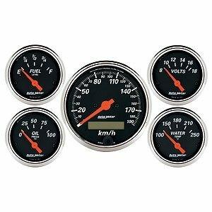 Auto Meter 5 PC. GAUGE KIT, 3-1/8" & 2-1/16", ELEC. KM/H SPEEDOMETER, DESIGNER BLACK - 1421-M