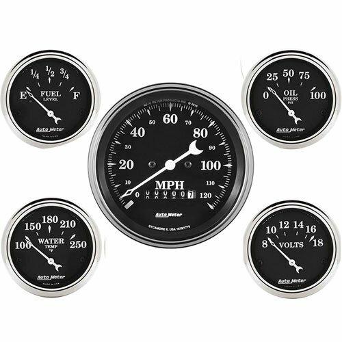 Auto Meter 5 PC. GAUGE KIT, 3-3/8" & 2-1/16", ELEC. SPEEDOMETER, OLD TYME BLACK - 1740