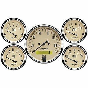 Auto Meter 5 PC. GAUGE KIT, 3-1/8" & 2-1/16", ELEC. KM/H SPEEDOMETER, ANTIQUE BEIGE - 1809-M