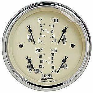 Auto Meter 5" QUAD GAUGE, 100 PSI/100-250 °F/8-18V/0-90 Ω, ANTIQUE BEIGE - 1819