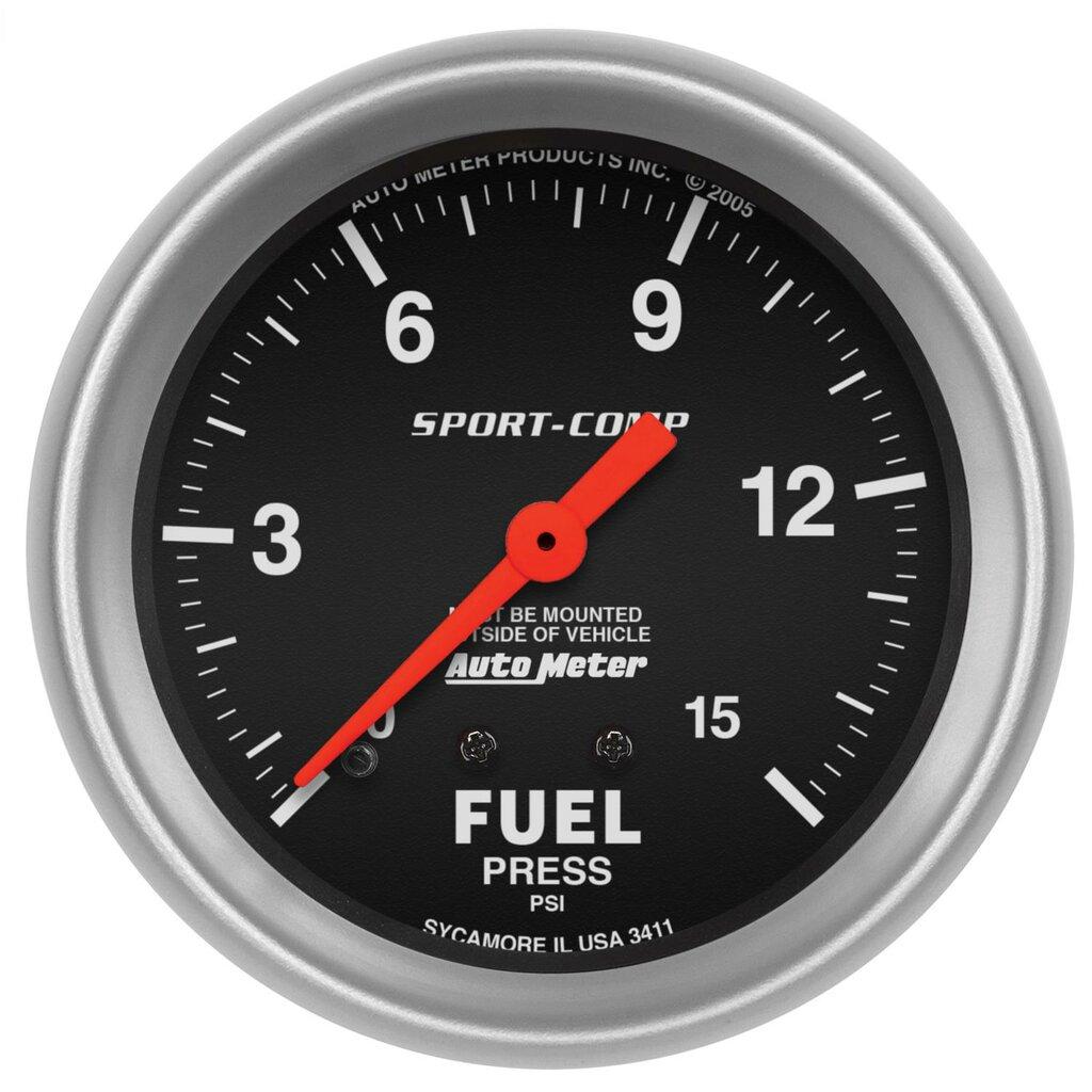 Auto Meter 2-5/8" FUEL PRESSURE, 0-15 PSI, SPORT-COMP - 3411