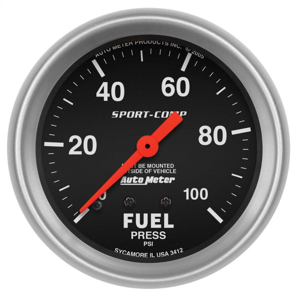 Auto Meter 2-5/8" FUEL PRESSURE, 0-100 PSI, SPORT-COMP - 3412