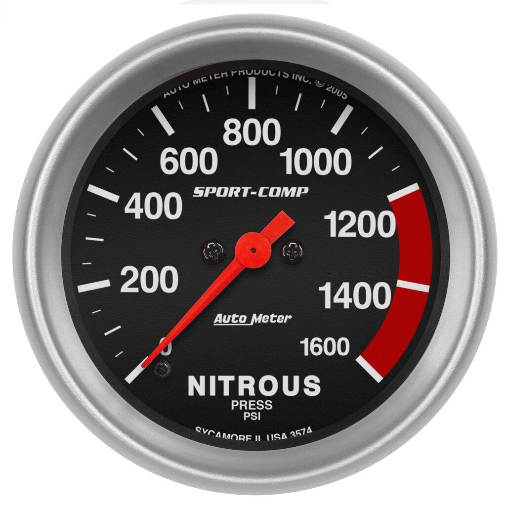 Auto Meter 2-5/8" NITROUS PRESSURE, 0-1600 PSI, SPORT-COMP - 3574