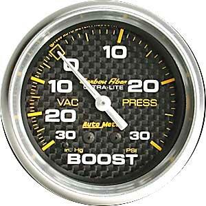 Auto Meter 2-5/8" BOOST/VACUUM, 30 IN HG/30 PSI, CARBON FIBER - 4803