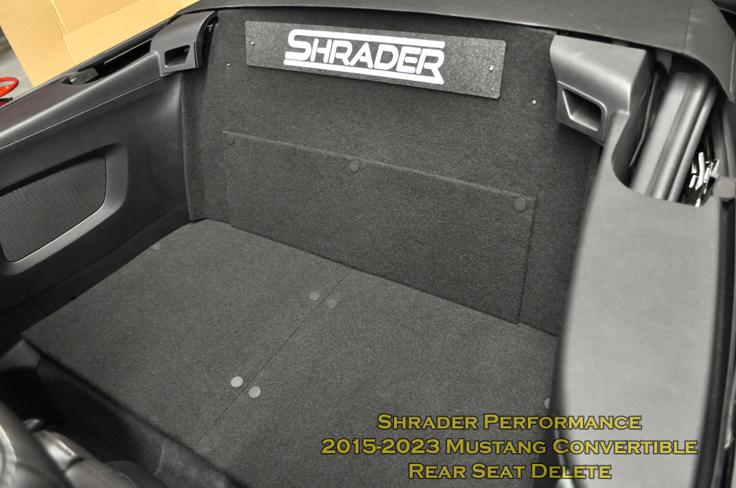 Shrader Performance 2015-2023 Mustang Convertible Rear Seat Delete installed